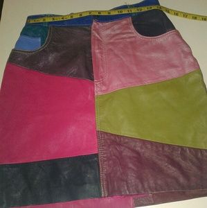 Soft leather patchwork 80s skirt